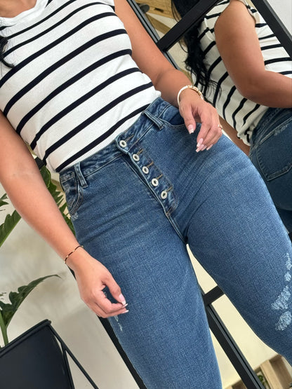 Jean skinny tono medio tiro alto 5 Botones