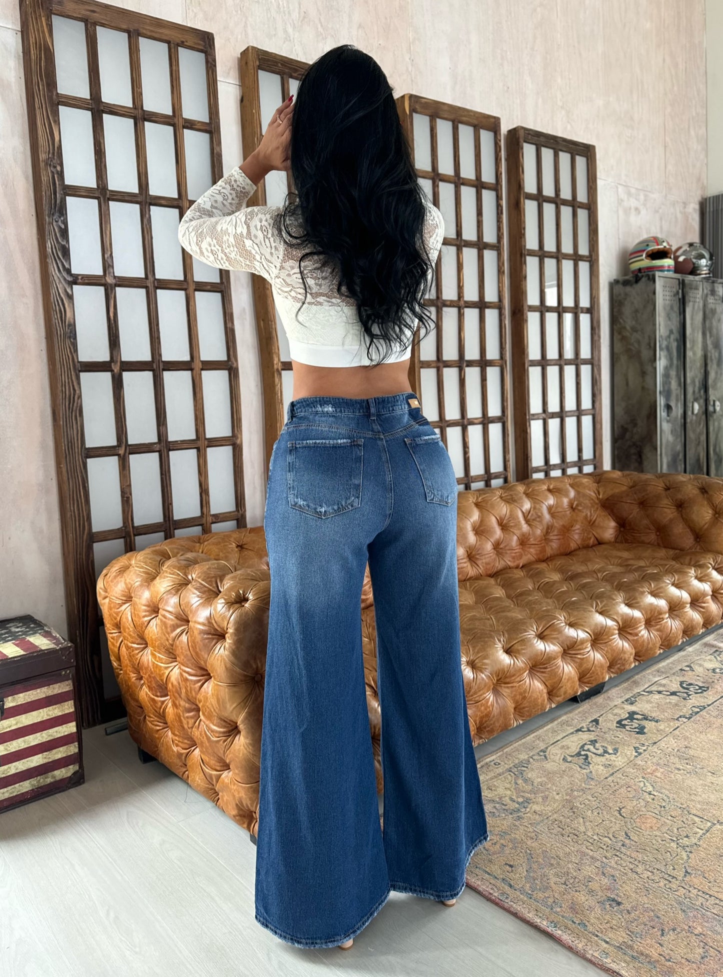 Jean wide leg tono oscuro