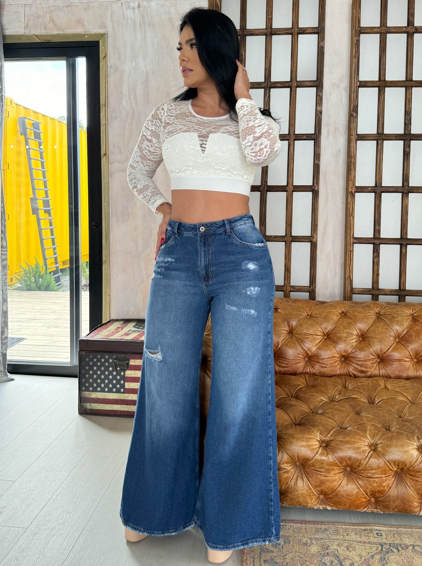 Jean wide leg tono oscuro