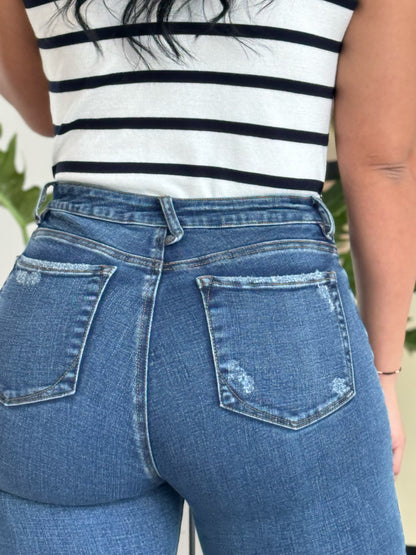 Jean skinny tono medio tiro alto 5 Botones