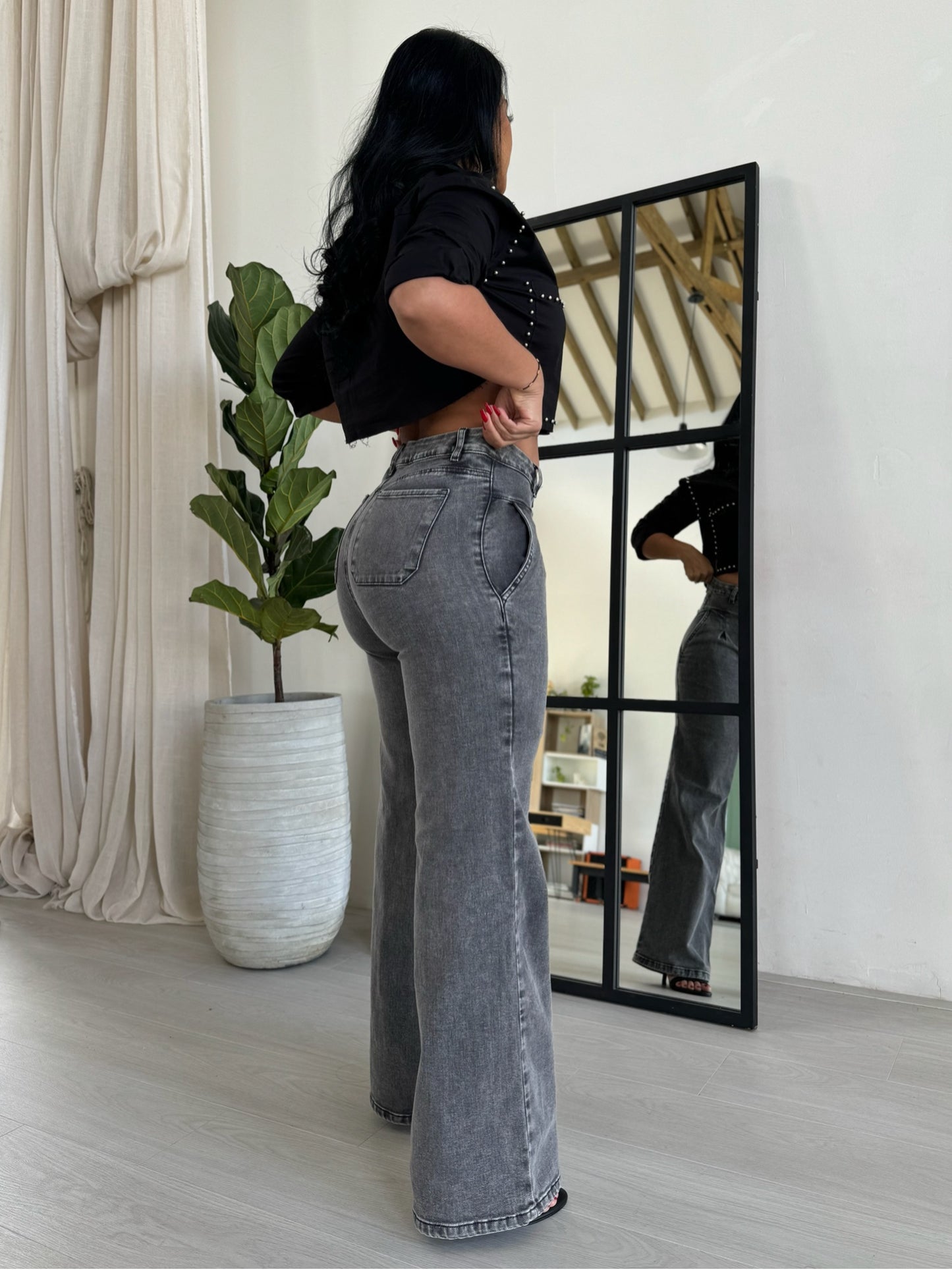 Jean bota recta gris